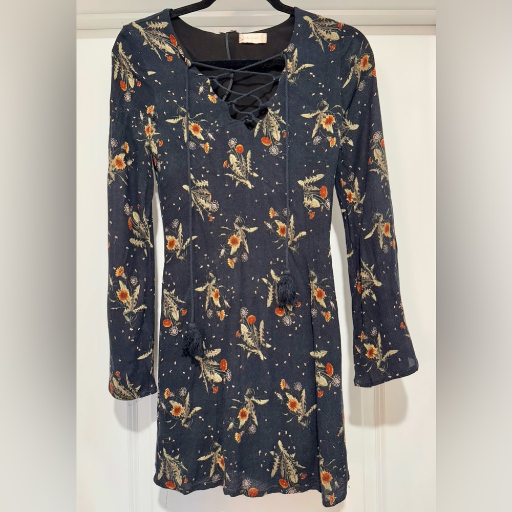 Altar'd State Women’s Navy Dandelion Print Long Sleeve Dress Size S